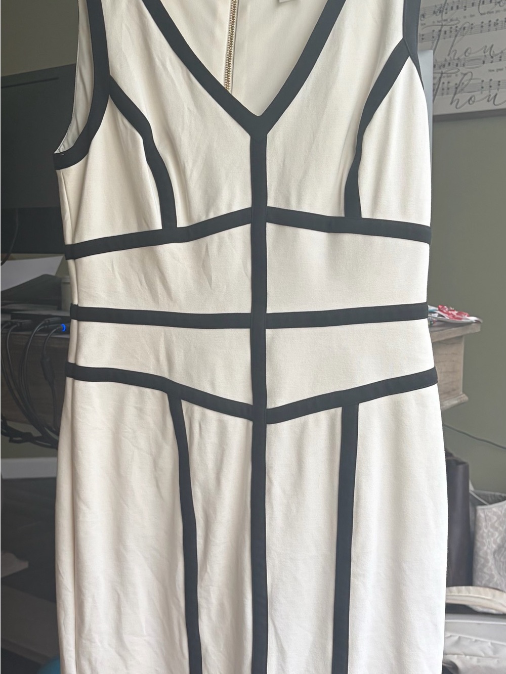 Cache - white with black trim sleeveless dress - women’s size 8